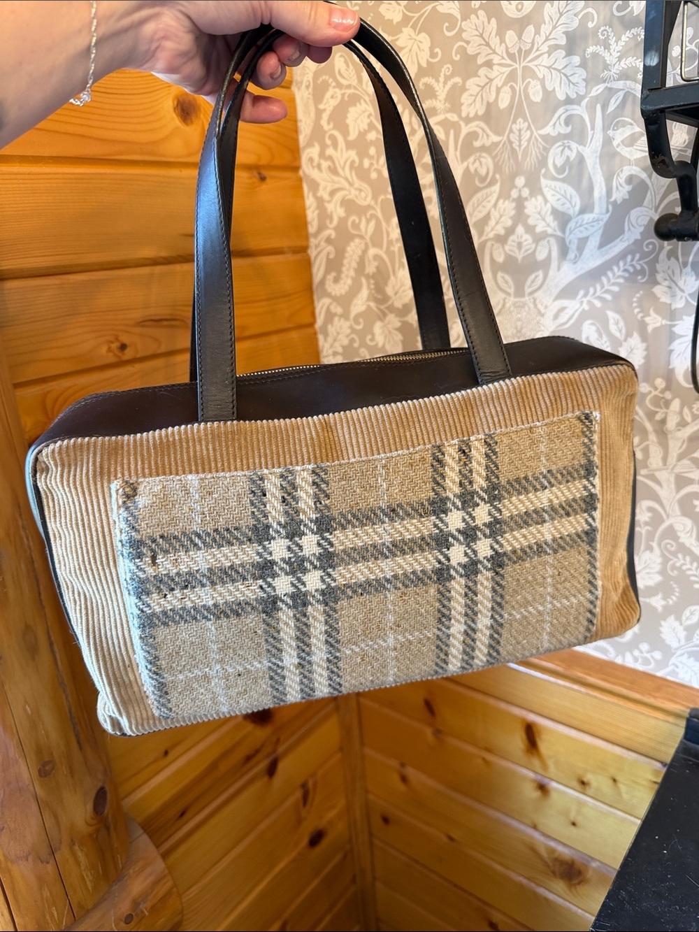 Burberry Vintage Satchel Leather, Wool & Corduroy - Picture 2 of 4